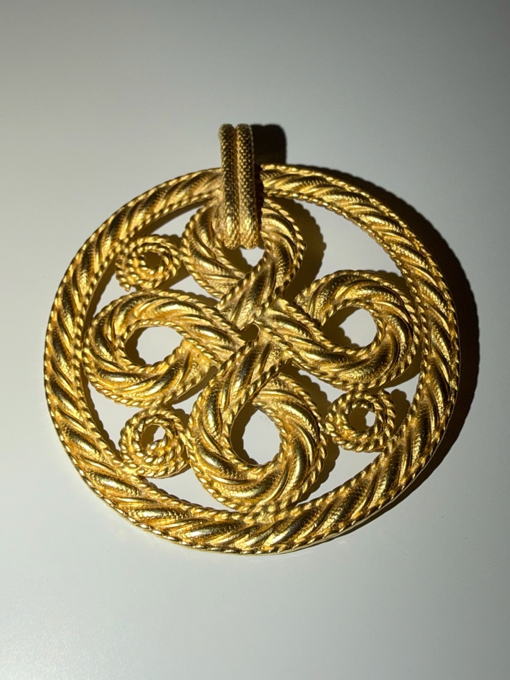 Vintage Signed JJ 1988 Gold-Tone Textured Round Statement Pendant